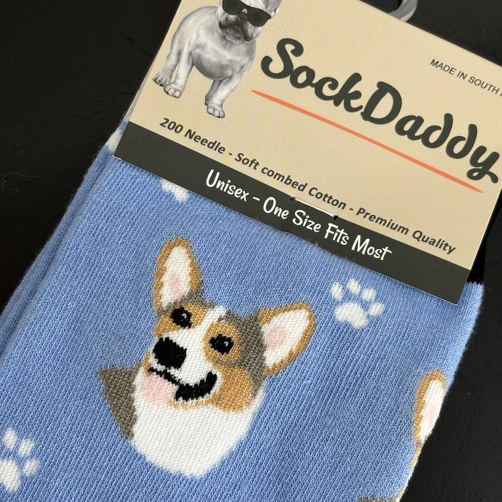 Welsh Corgi Dog Fun Socks‎ Unisex Novelty Soft Cotton Funny Dad Gifts Blue Paws